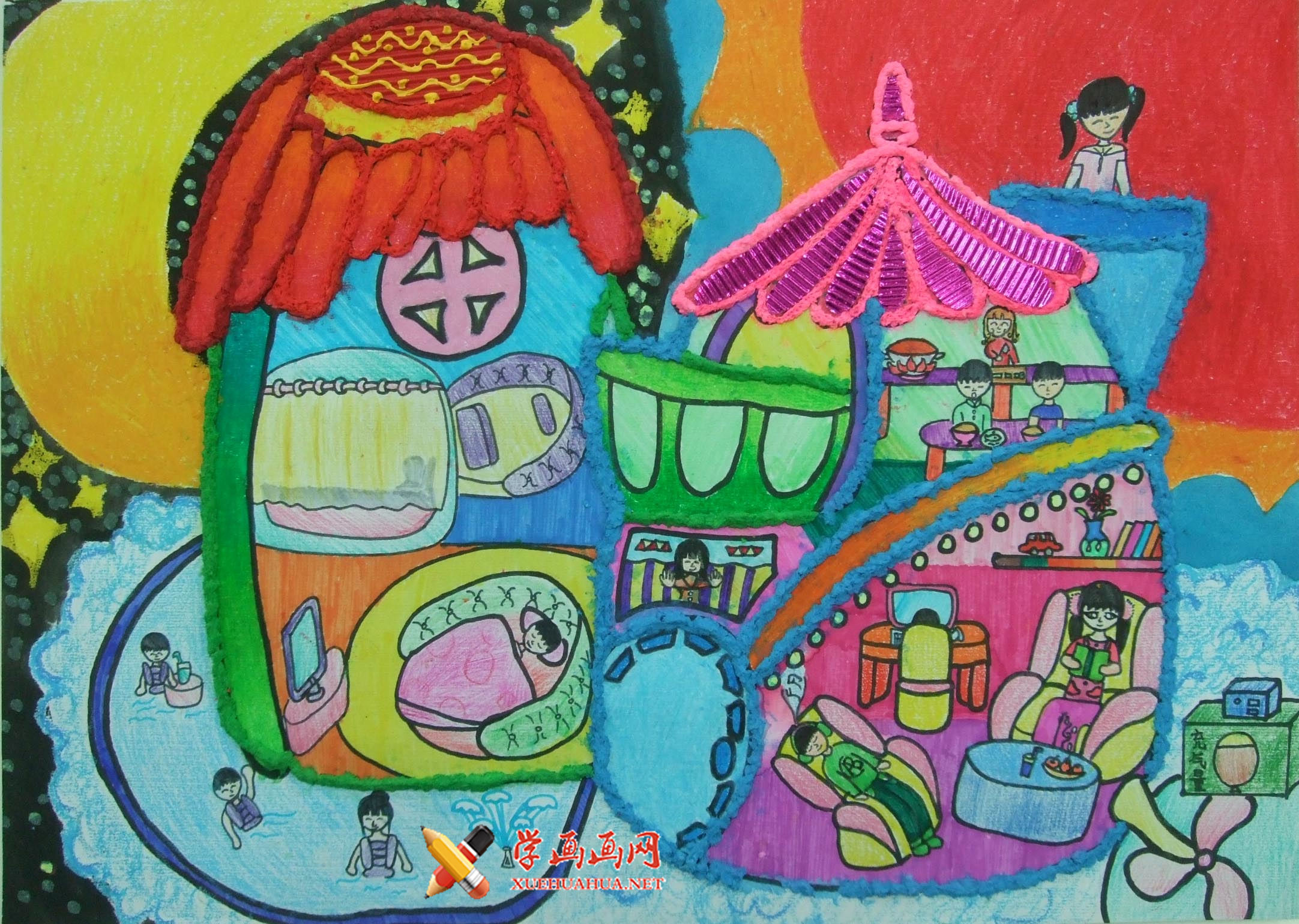 查看原始大图 关于未来房子的儿童科幻画获奖作品《便携式充气别墅》(1)