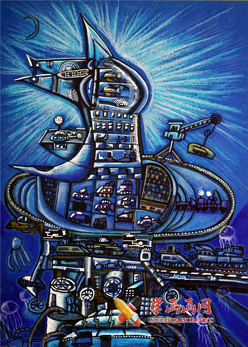 查看原始大图 一等奖获奖科幻画《远航号-深海实验空间站》赏析(1)