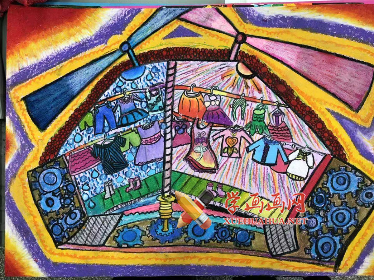 查看原始大图 三等奖小学生科幻画《智能洗衣晾衣架》欣赏(1)