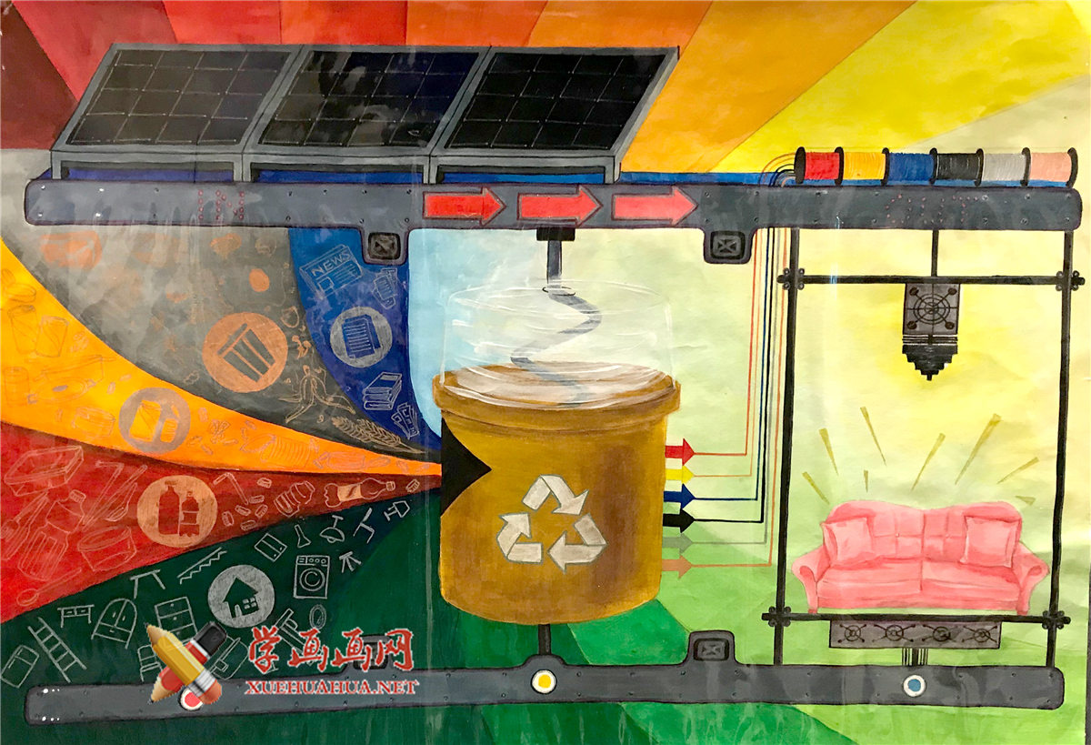 查看原始大图 二等奖优秀科幻画作品《再生物料立體4R打印機》(1)