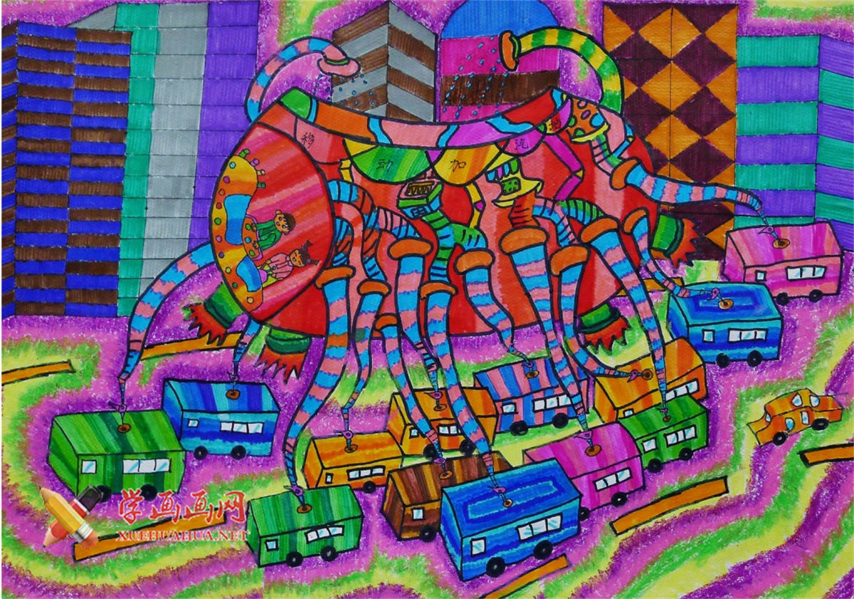 查看原始大图 中学生优秀科幻画《移动加气站》(1)