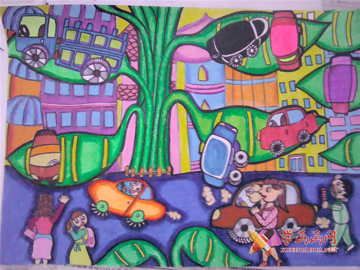 关于环保题材的儿童科幻画《多功能环保停车场》(1)