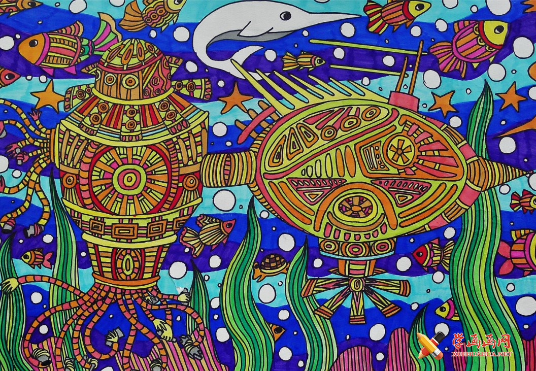 查看原始大图 小学获奖儿童画《未来海底清洁器》欣赏(1)