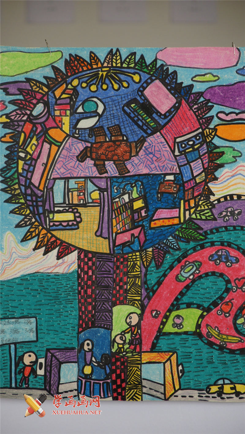 查看原始大图 六年级小学生科幻画《我未来的家》(1)