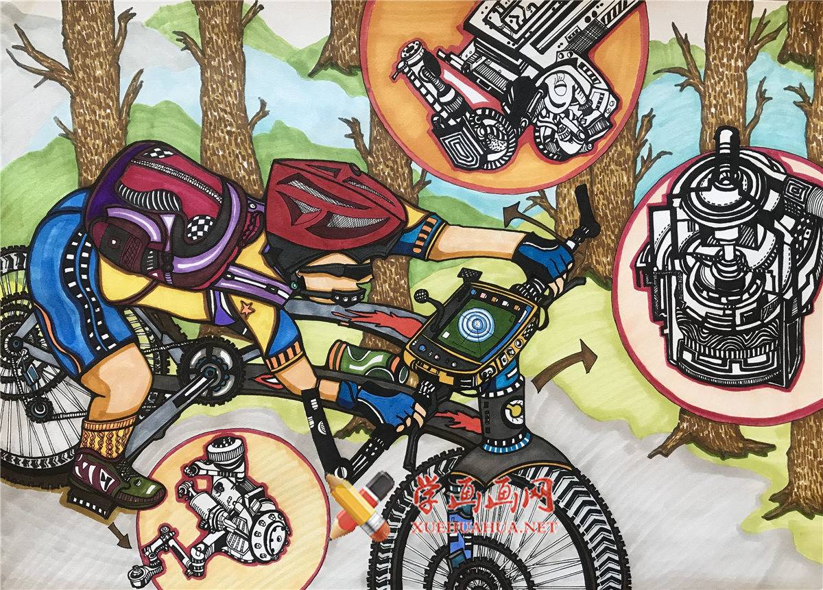 查看原始大图 一等奖科幻画《我的智能自行车》(1)