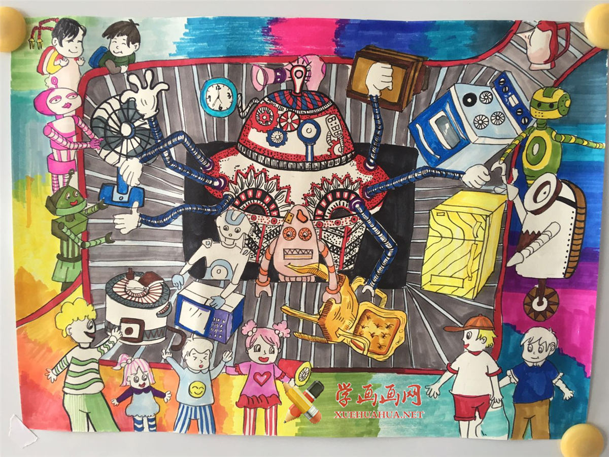 查看原始大图 三等奖小学生科幻画《智能家电维修器》鉴赏(1)