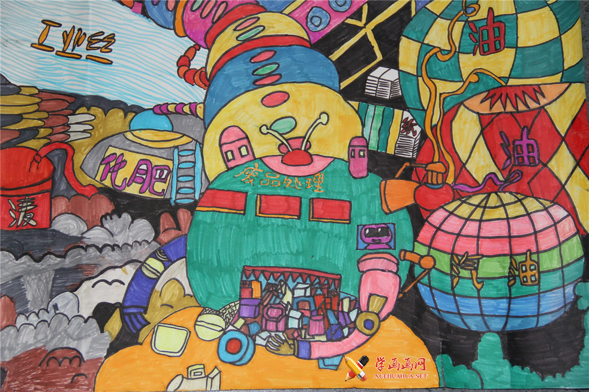 查看原始大图 小学生4k获奖环保题材儿童科幻画《地球环保机》(1)