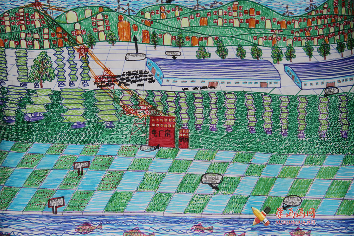 查看原始大图 中学生一年级优秀科幻画《生态科技园》(1)