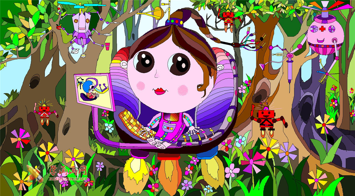 查看原始大图 儿童获奖科幻画《1000年后的人类》(1)