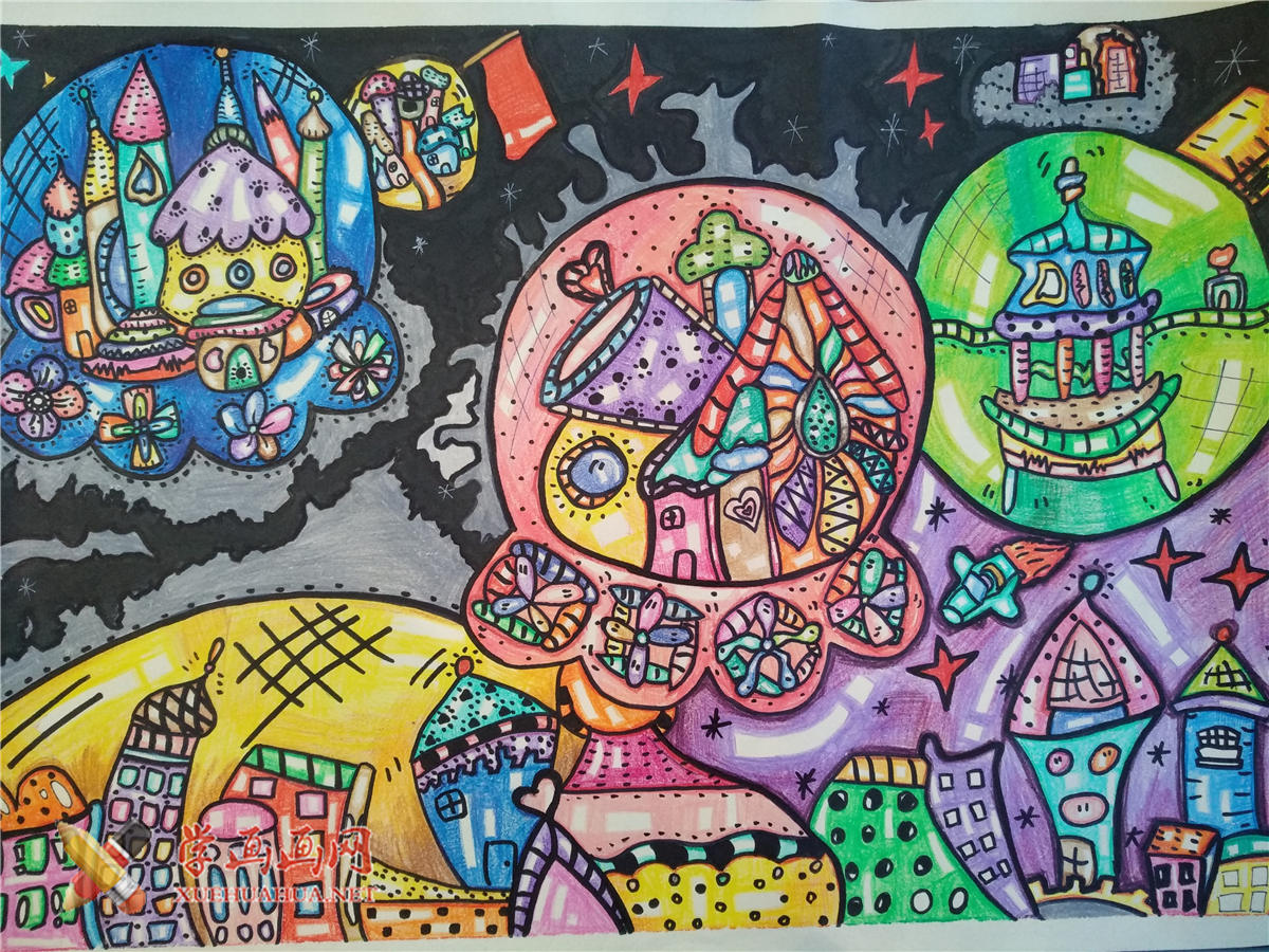 查看原始大图 小学生三等奖获奖科幻画《星空大陆》鉴赏(1)