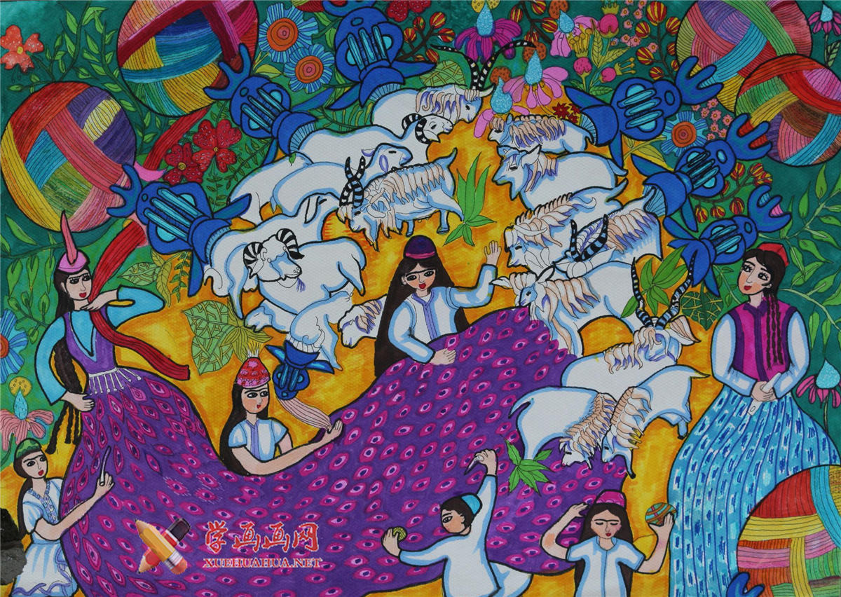 查看原始大图 中学生二等奖绘画作品《羊毛与丝绸的深加工与创新》鉴赏(1)