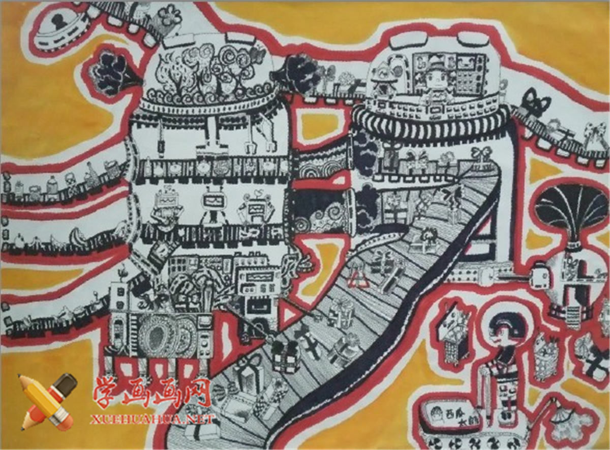 查看原始大图 小学六年级获奖科幻画《废物利用大工厂》赏析(1)
