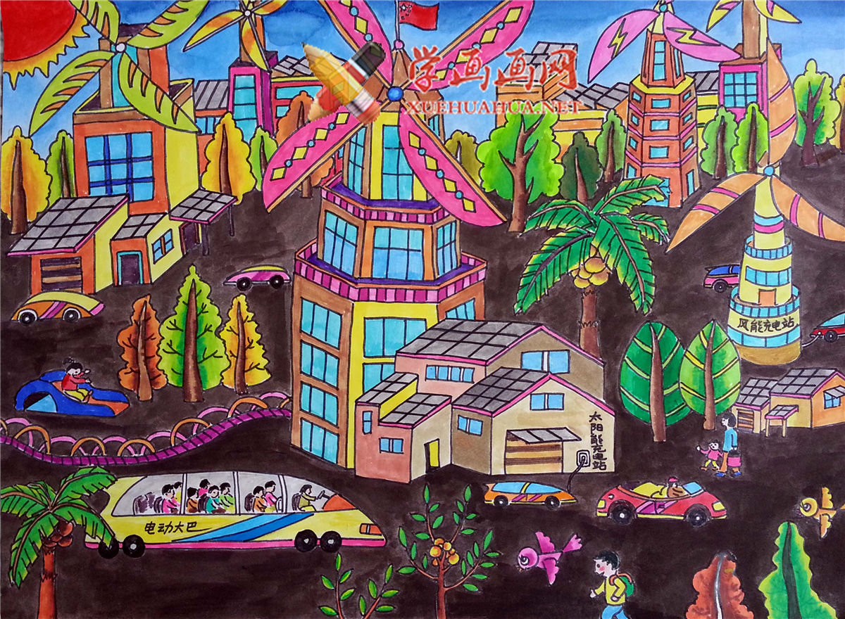中学生一等奖科幻画《绿色的城市》(1)