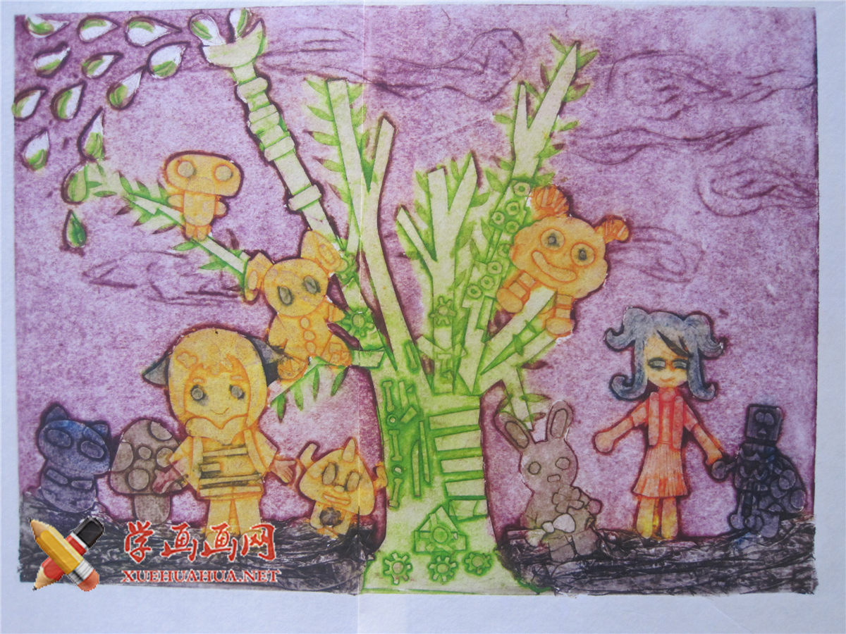 查看原始大图 初中一年级中学生科幻画《欢乐树》(1)