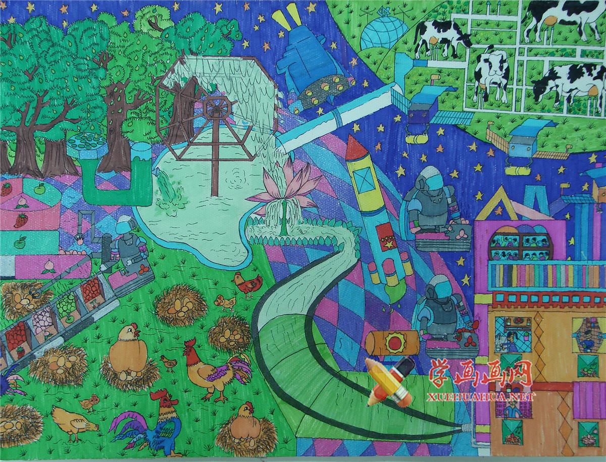 查看原始大图 初中生科幻画《“蛋奶工程”好帮手》(1)