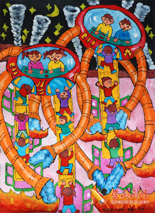 查看原始大图 儿童科技想象画欣赏《超级救火飞船》(1)