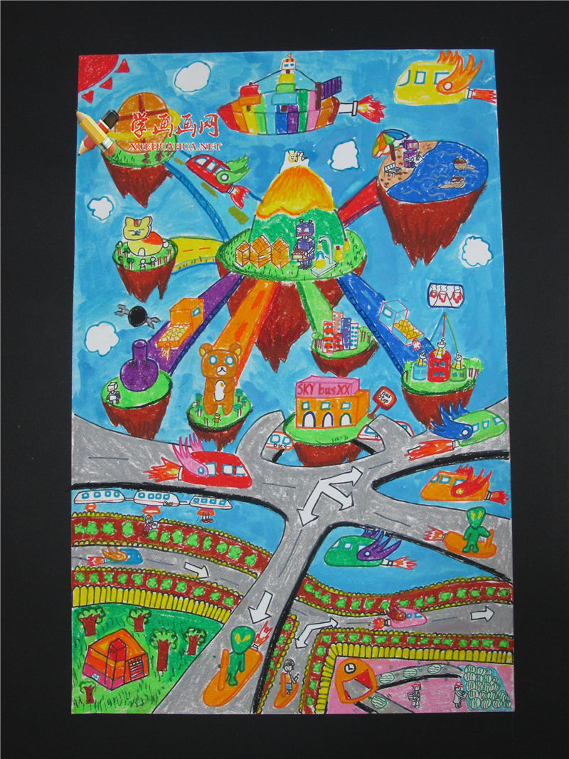 查看原始大图 五年级中学生获奖科幻画《天空之城》(1)