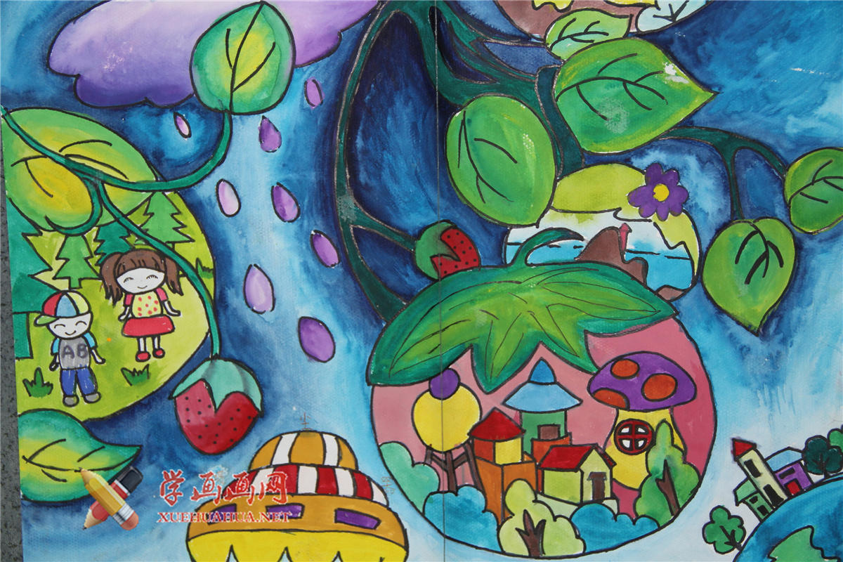 查看原始大图 四年级小学生获奖科幻画《植物银河系》(1)