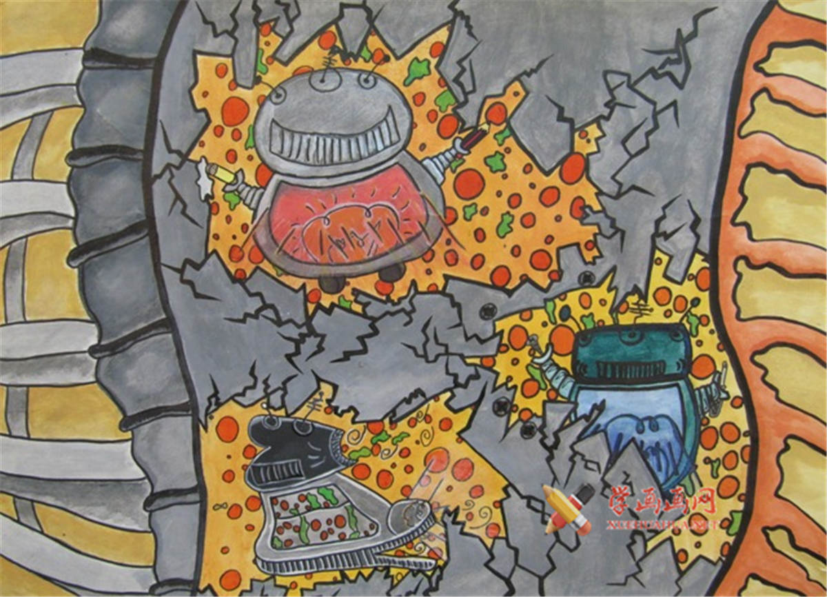 查看原始大图 初中二年级优秀科幻画作品《修補脊椎機器人》(1)