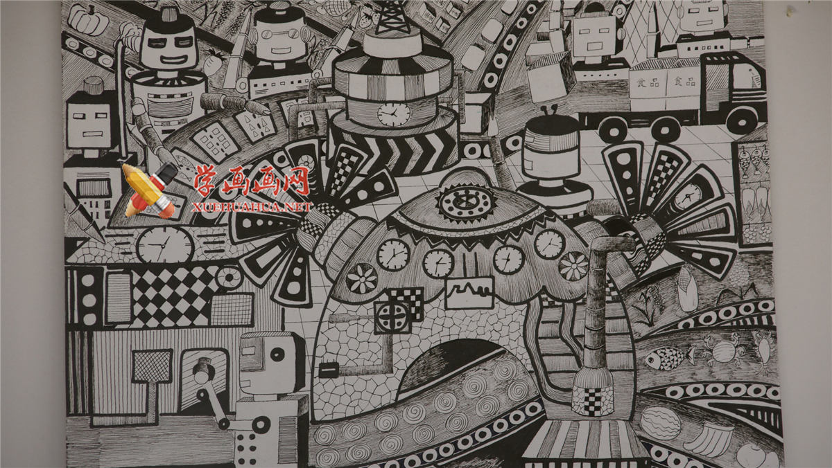 查看原始大图 五年级小学生优秀科幻画《多功能食品加工机》(1)