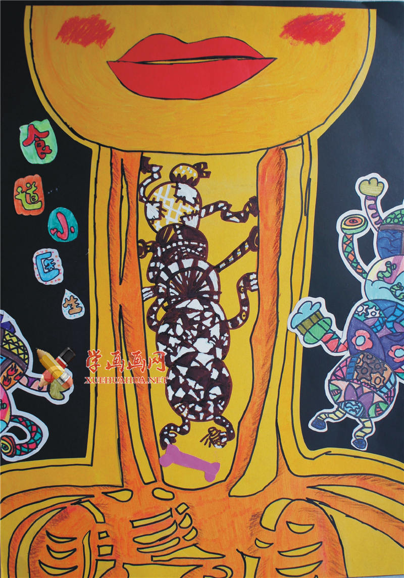 查看原始大图 四年级小学生优秀科幻画《食道小医生》(1)