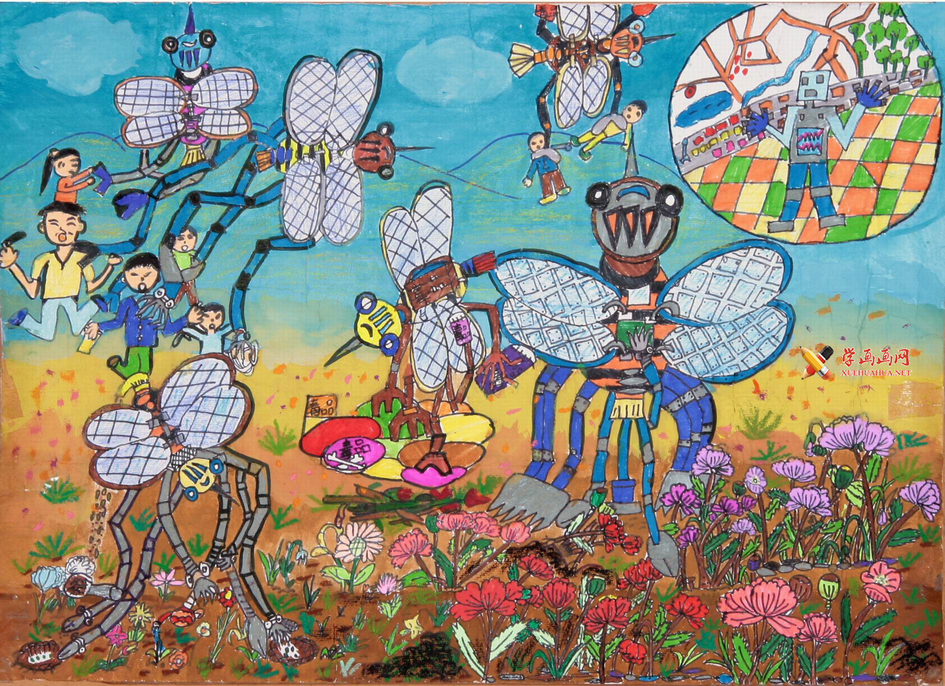 查看原始大图 小学生科幻画获奖作品《未来蜜蜂缉毒警》(1)