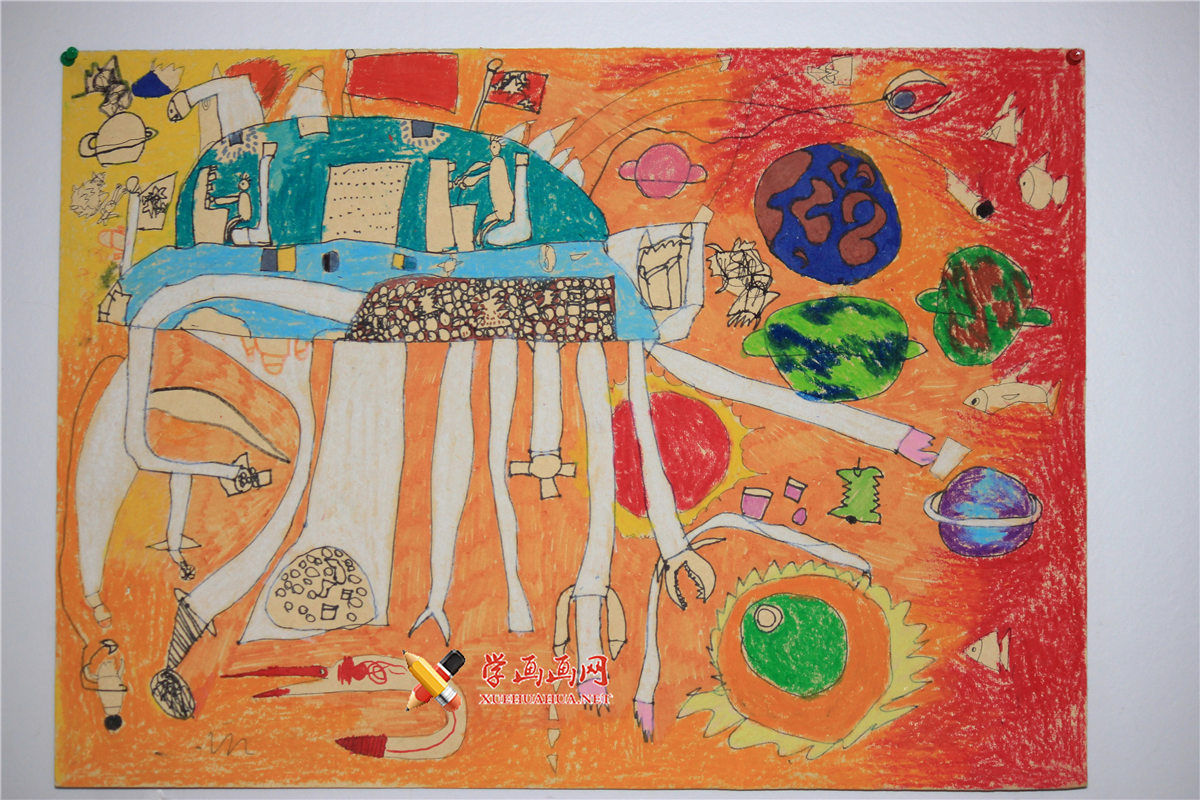 儿童一等奖环保科幻画《太空垃圾收集器》(1)