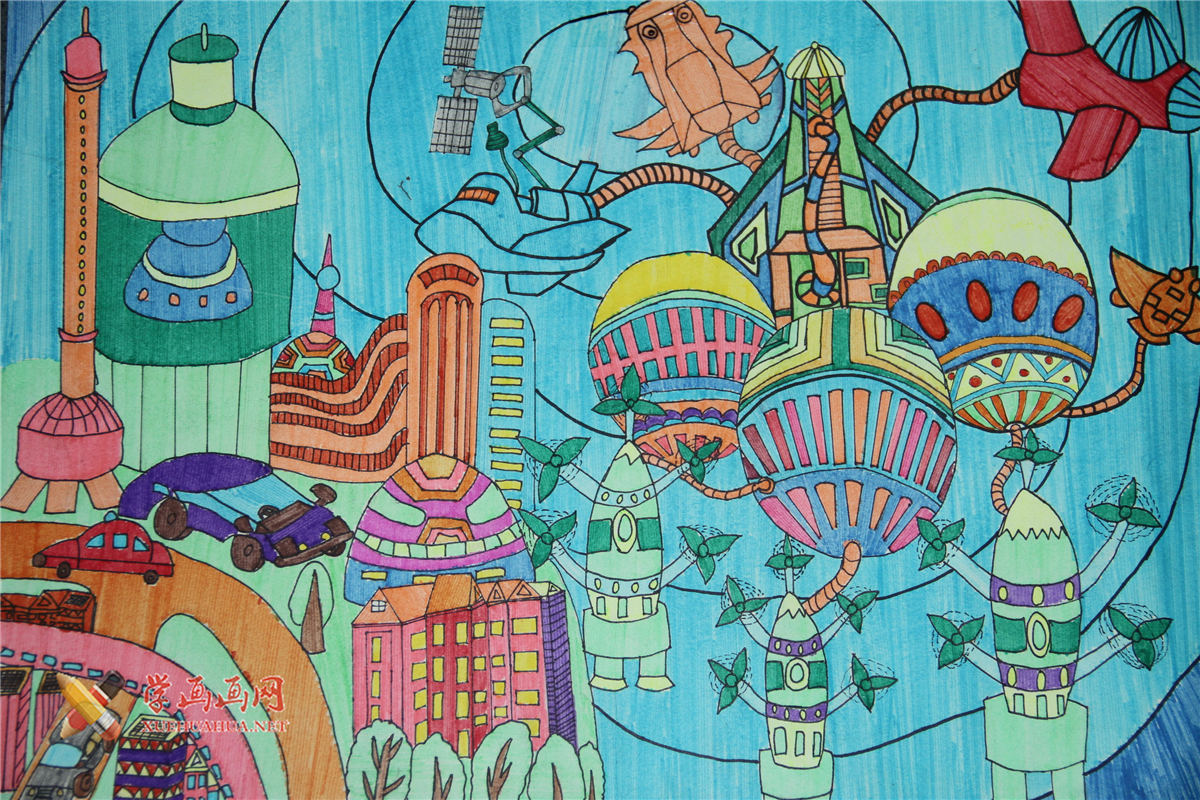 查看原始大图 初中一年级中学生科幻画《新型能源处理机》赏析(1)