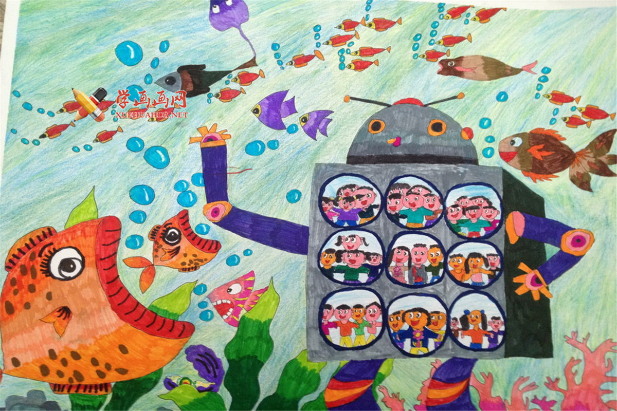 查看原始大图 儿童一等奖科幻画《海底漫游》赏析(1)