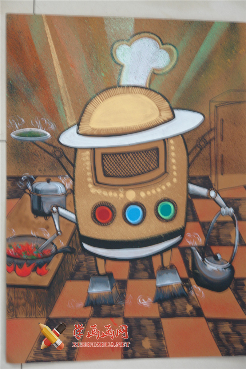 小学生五年级获奖科幻画《未来的厨房小帮手》(1)