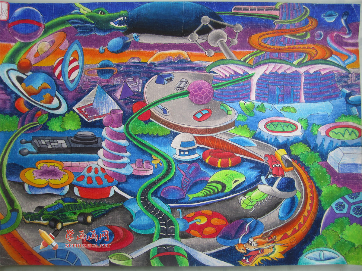 查看原始大图 中学生二年级科幻画《幻之城》赏析(1)