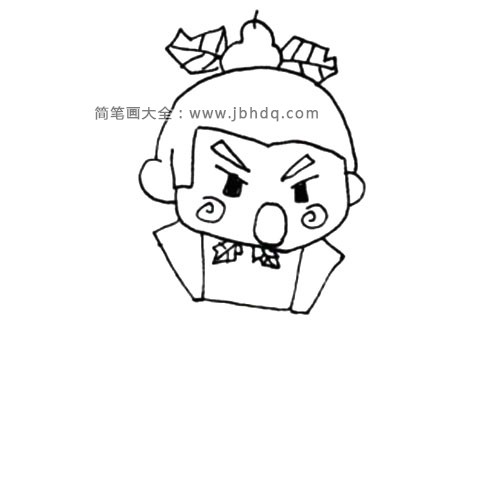 5.画出葫芦娃的身躯，在衣领处加上两片小叶子。