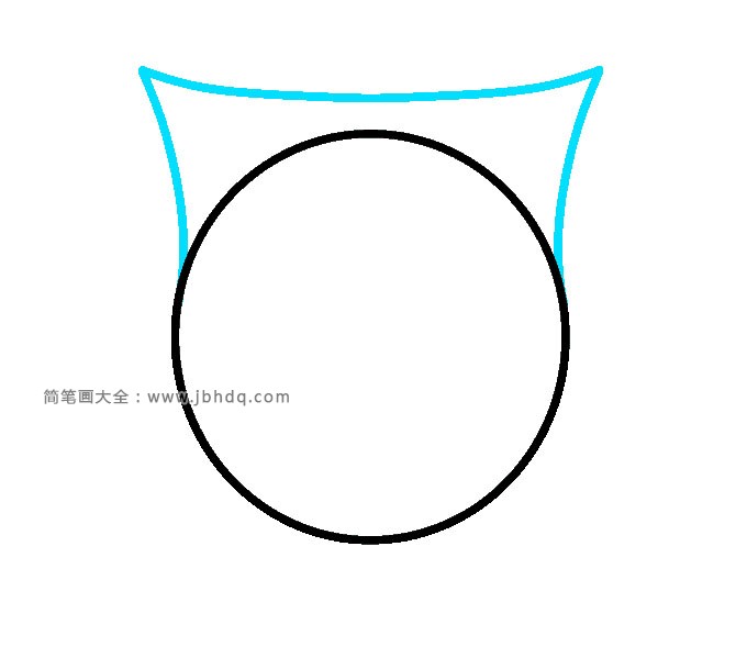 步骤2：接下来，我们画出头部的顶部，它连接到圆形的身体形状。