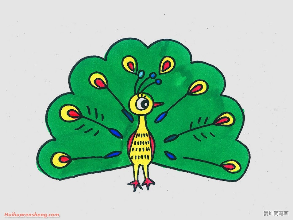 孔雀开屏简笔画