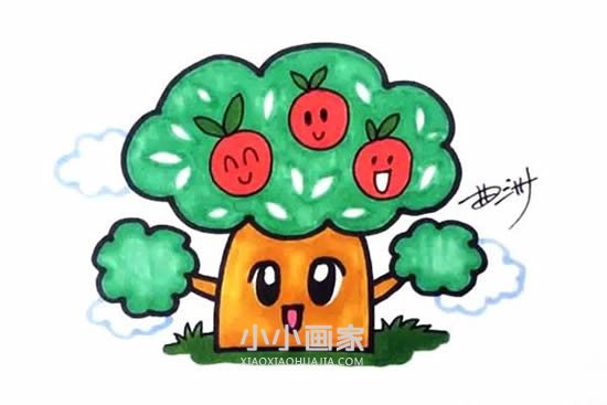 卡通苹果树简笔画画法图片步骤