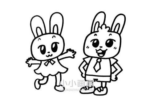 兔子姑娘和兔小伙的简笔画画法图片步骤