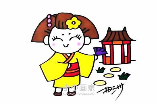穿和服的日本女孩简笔画画法图片步骤