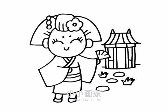 穿和服的日本女孩简笔画画法图片步骤