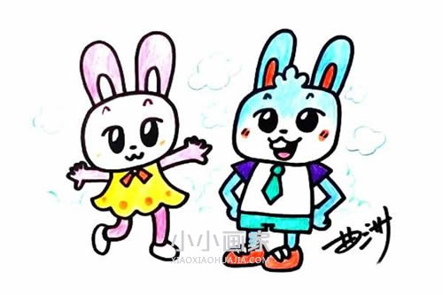 兔子姑娘和兔小伙的简笔画画法图片步骤