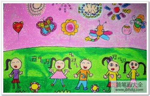 欢度六一儿童画-大家一起来跳舞