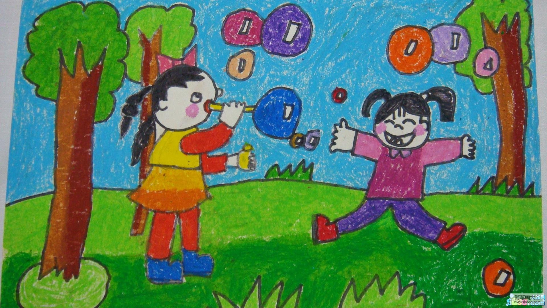 六一儿童节儿童画-一起来吹泡泡