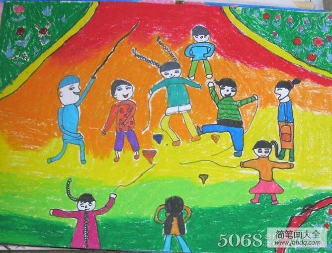 大家一起来跳绳画六一儿童节的画作品分享