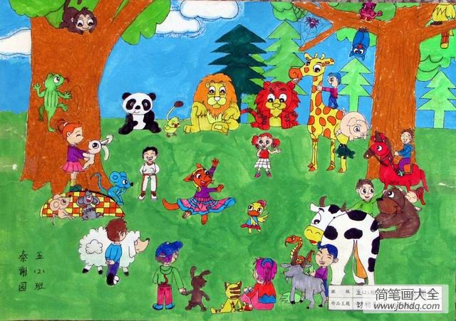 欢庆儿童节儿童画-森林里的六一
