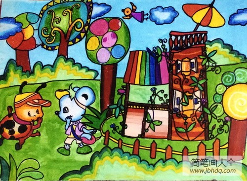 六一主题儿童画作品-小动物的六一乐园