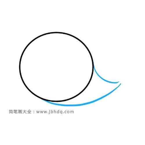 2.​​​​​​延长两线从圆在三角形形状,勾勒出鲸鱼的身体和尾巴。