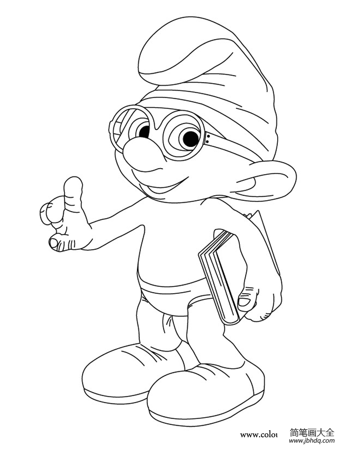 Brainy Smurf with his book coloring page 蓝精灵