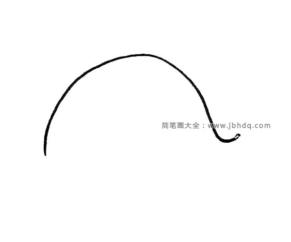 第一步：先画上半个椭圆形，有点小弯上去。