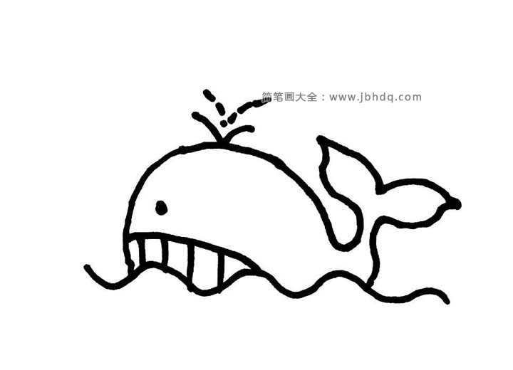 海面上喷水的鲸鱼简笔画