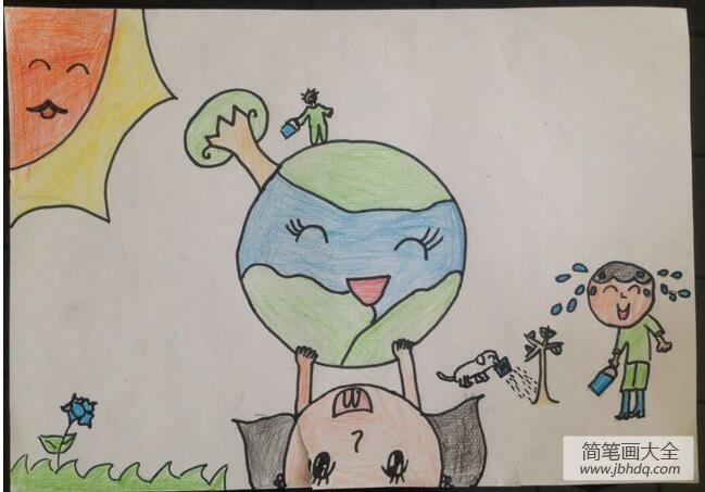 绿化我们的世界儿童植树节画画图片分享