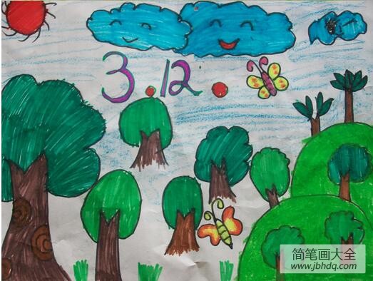 植树节的欢乐小学生植树节绘画作品赏析